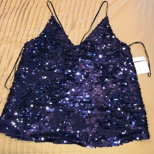 NWT Zara  blue tank top sequins.Racer back style.
